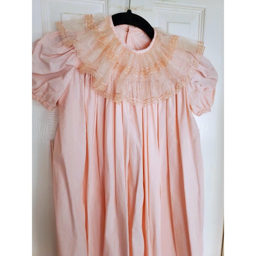 Girls Dress Pink Vintage Lace‎ Collar Puff Sleeve Pleated Maxi Dress SZ 5/6